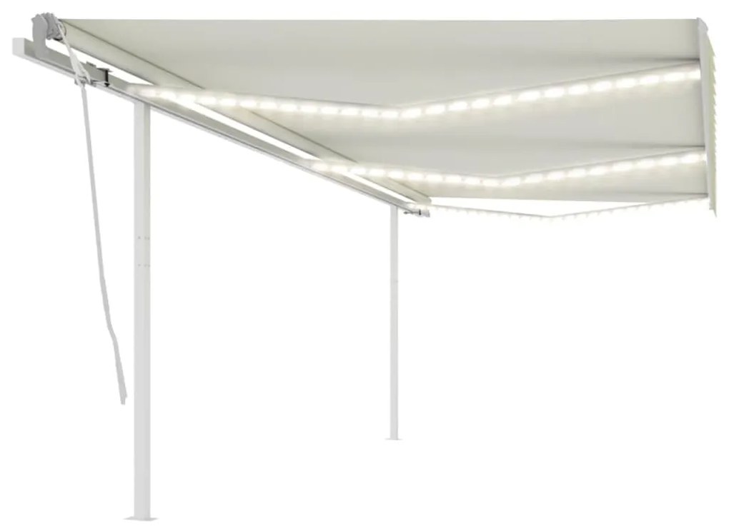 vidaXL Copertină retractabilă manual cu LED, crem, 6x3,5 m