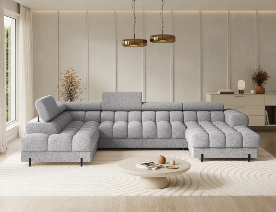 Coltar extensibil cu spatiu pentru depozitare, 358x202x93 cm, Feraria L, Eltap (Culoare: Bej / Royal 18)