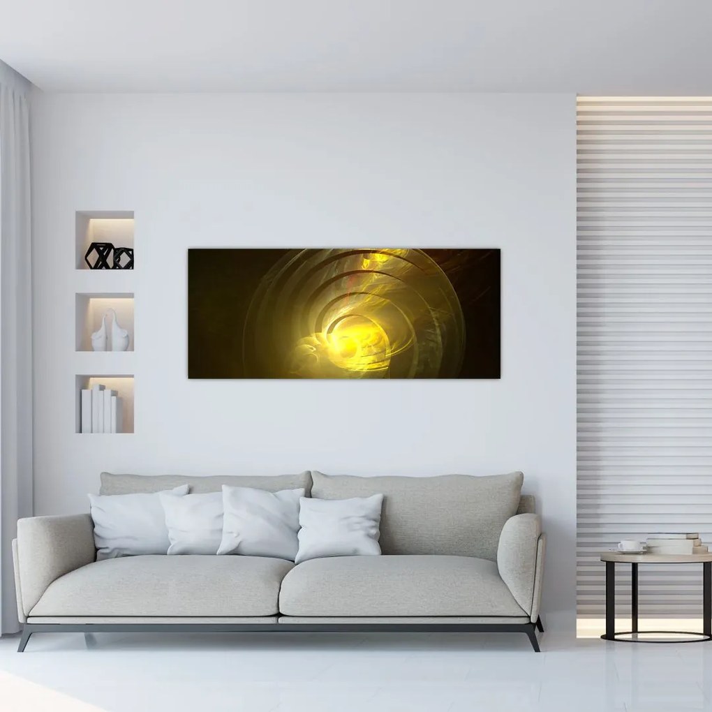 Tabloul cu spirala abstractă în galben (120x50 cm)