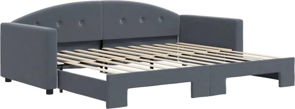 vidaXL Pat de zi cu extensie, gri închis, 90x200 cm, catifea