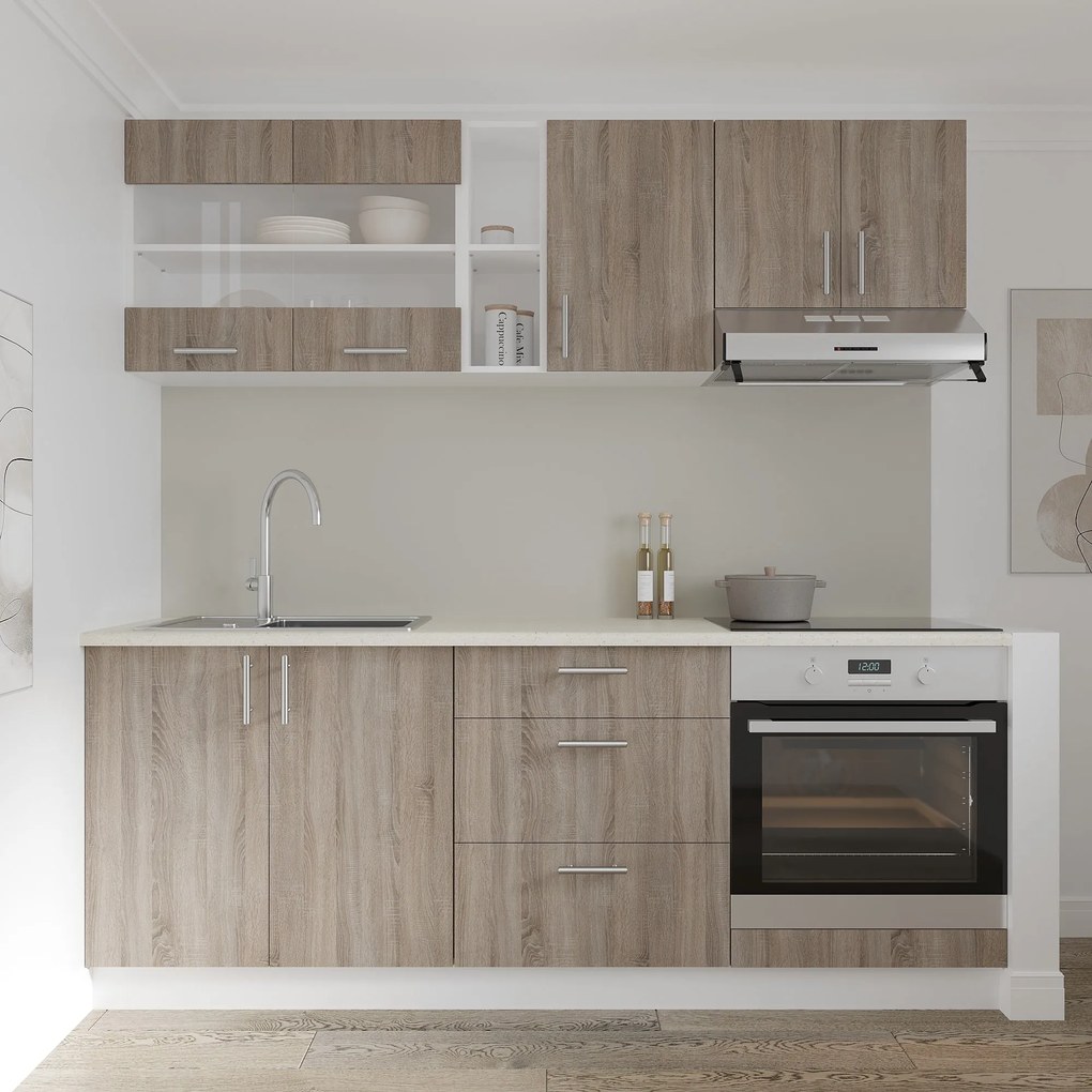 Corp Baza Karo, 3 Sertare, Stejar Sonoma Inchis/Alb, 60 x 50 x 80 cm