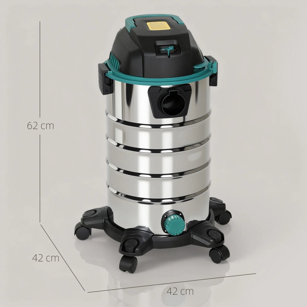 HOMCOM Aspirator 3 în 1 de 1400W, Aspirator de Solide și Lichide și Suflător, Recipient de 18L din Oțel Inox, Filtru Triplu și Accesorii, pentru Casă, Garaj și Birou | Aosom Romania