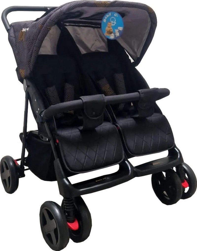 Carucior nou nascuti 2 in 1 pentru gemeni BABY CARE™ PRO P700, Cadru aluminiu, Spatar reglabil in 5 trepte, Amortizoare, Frana picior, Pliabil, Gri
