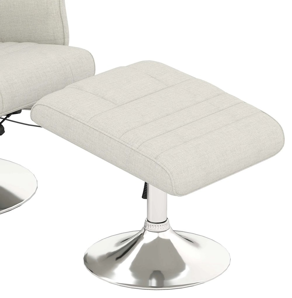 HOMCOM Fotoliu relaxant cu masaj și pouf, fotoliu TV cu spătar reglabil și șezut pivotant la 360° 78 x 95 x 88 cm crem | Aosom Romania