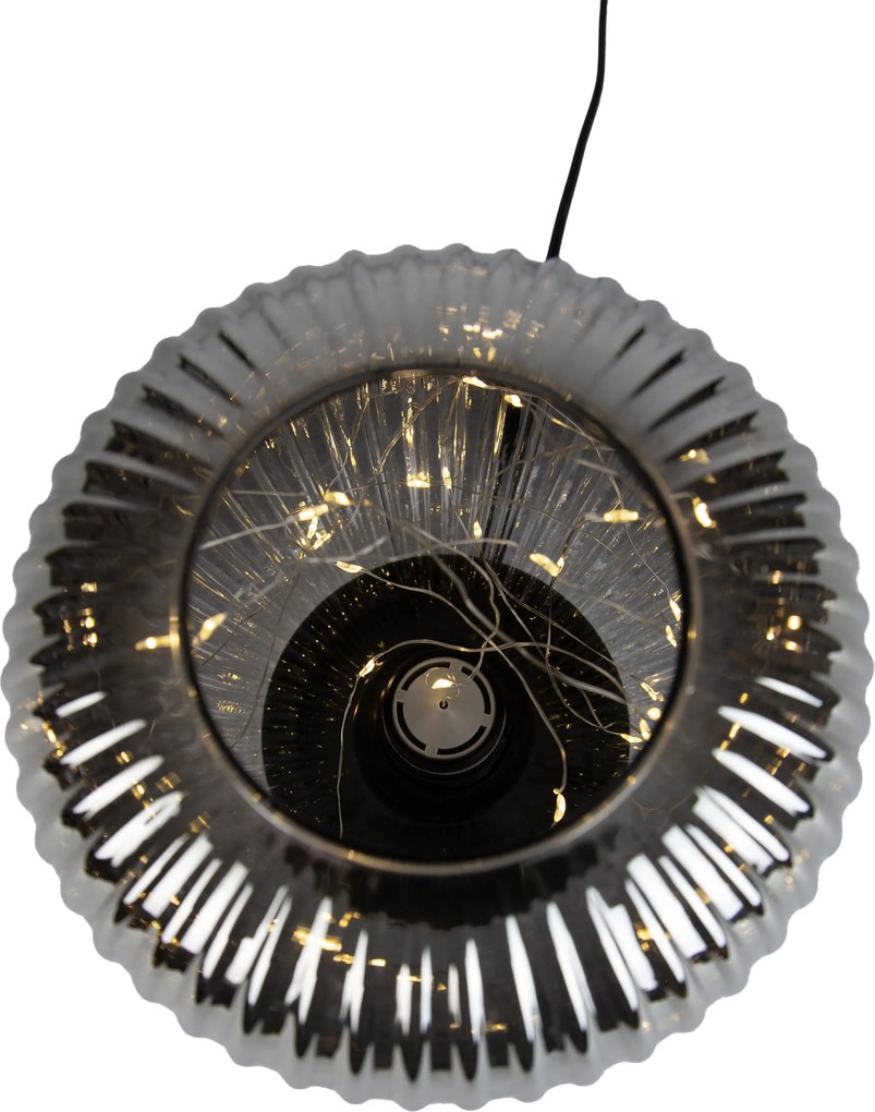 Lampă de masă Art Deco neagră cu sticlă fumurie, incl. cablu de lumină E27 - Karel