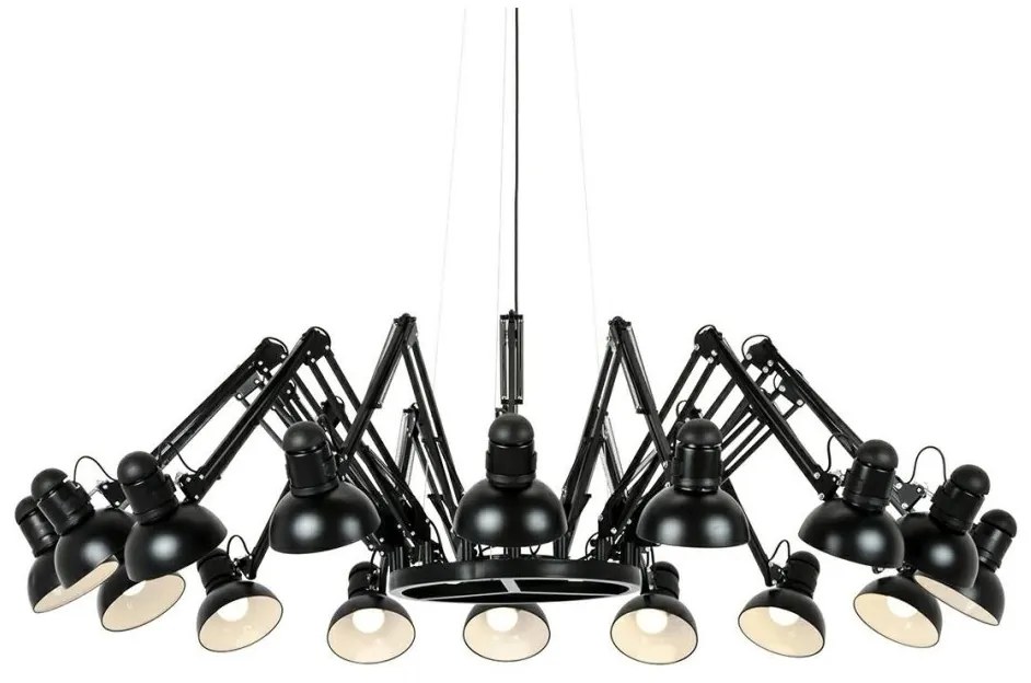 Lustra design industrial cu 16 brate articulate Spider 16 negru