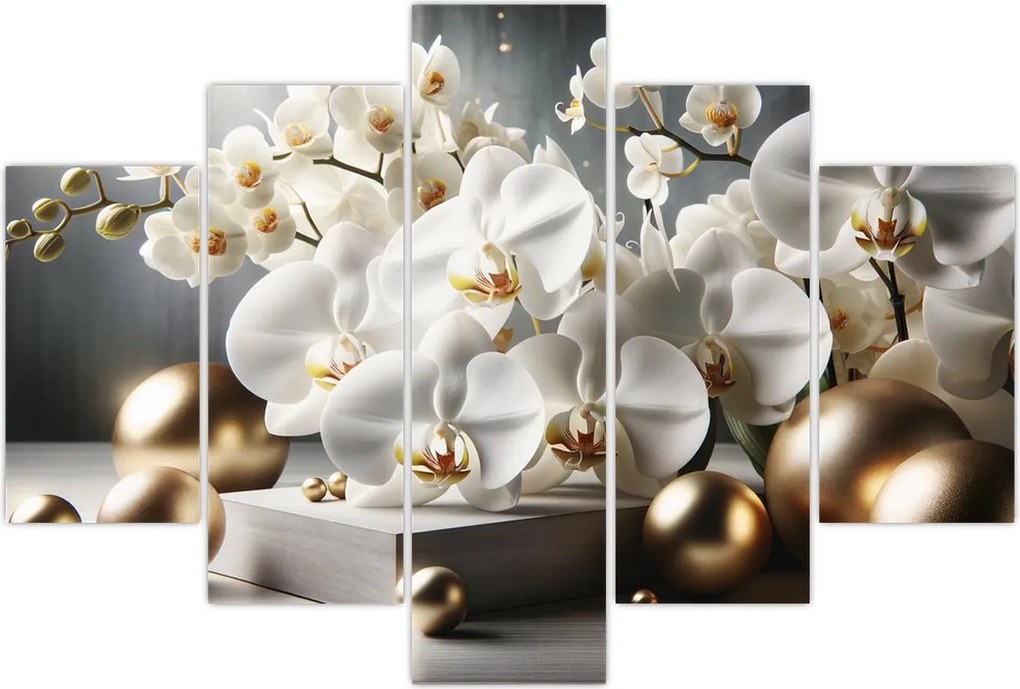 Tablou - Orhidee și bile aurii (150x105 cm)