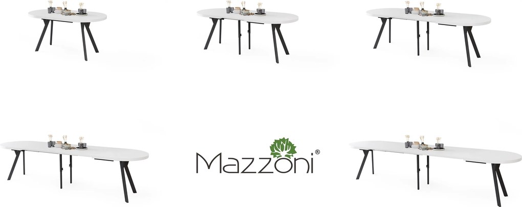 Mazzoni Masă ovală extensibilă EXPANSO Alb Mat / picioare negre