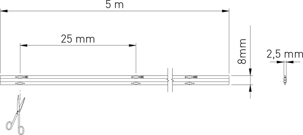 Bandă LED COB GTV pentru mobilier, lumină caldă, 480 LED m, 800 lm m, 12V, IP65, 5 m Alb cald, 10 W/m, 12 V, 800 lm/m, LED Cob, 8 mm