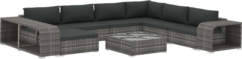 vidaXL Set mobilier de grădină cu perne, 10 piese, gri, poliratan