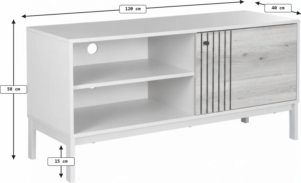 Dulap TV FROST 120x40 cm alb, decor stejar alpin