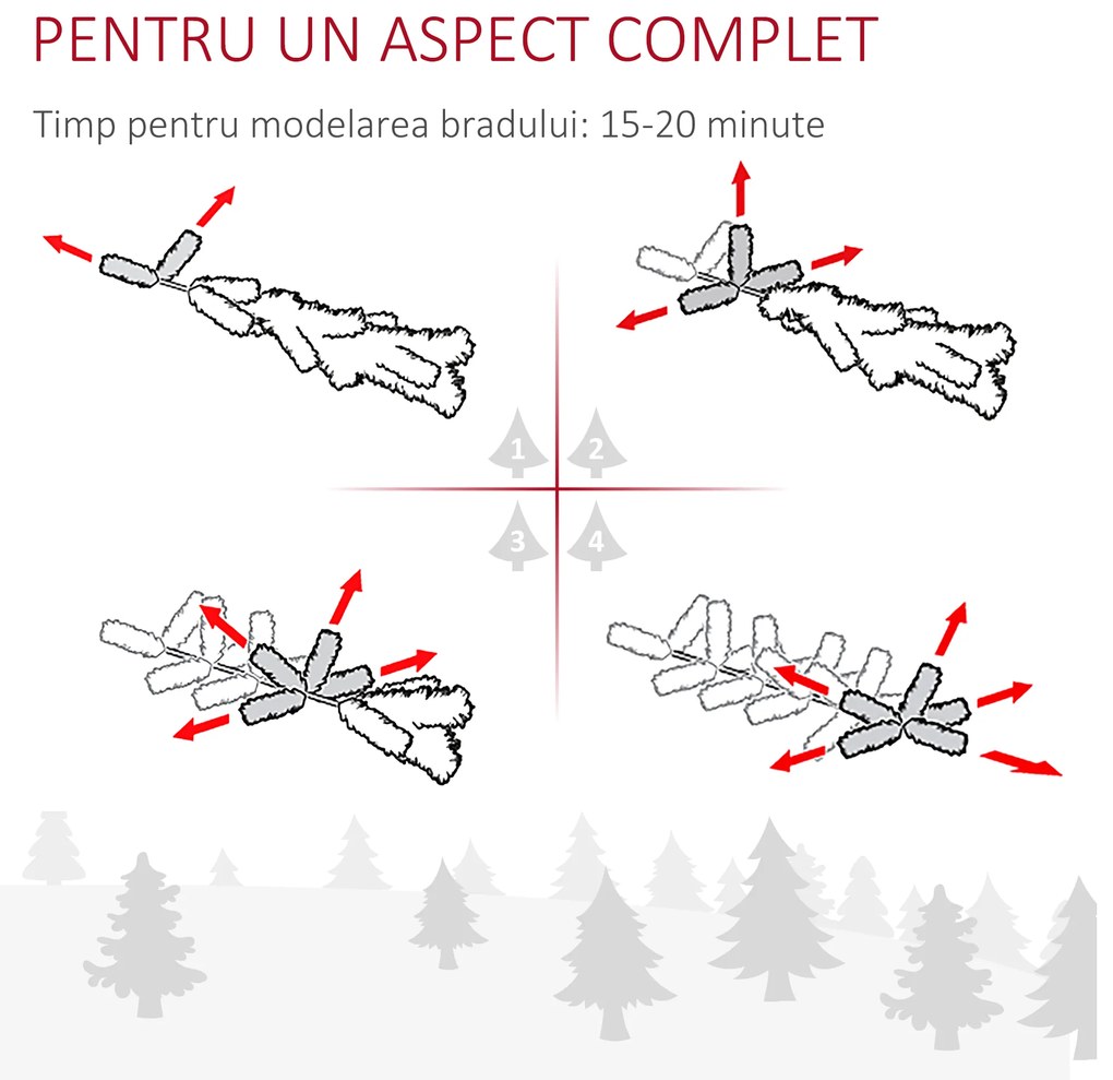 Brad de Craciun Artificial Argintiu Inalt si Ingust cu Baza Detasabila, decoratiune de Craciun, Argintiu HOMCOM | Aosom Romania