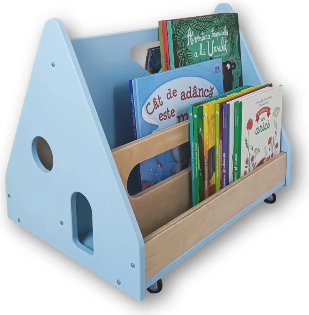 Biblioteca Montessori cu roti, in forma de casuta BOOKY Pearl Albastru