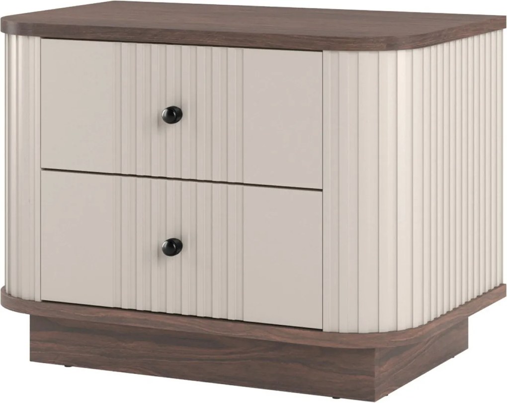 Set de noptiere Vesper 56 cm cu mânere negre - culoare cașmir / nuc