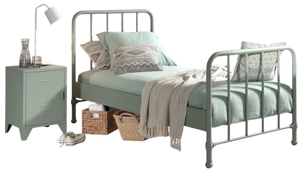 Set Pat Metalic și Noptieră, Verde Olive, 90 x 200 cm (Metal) – BRONXX – Vipack