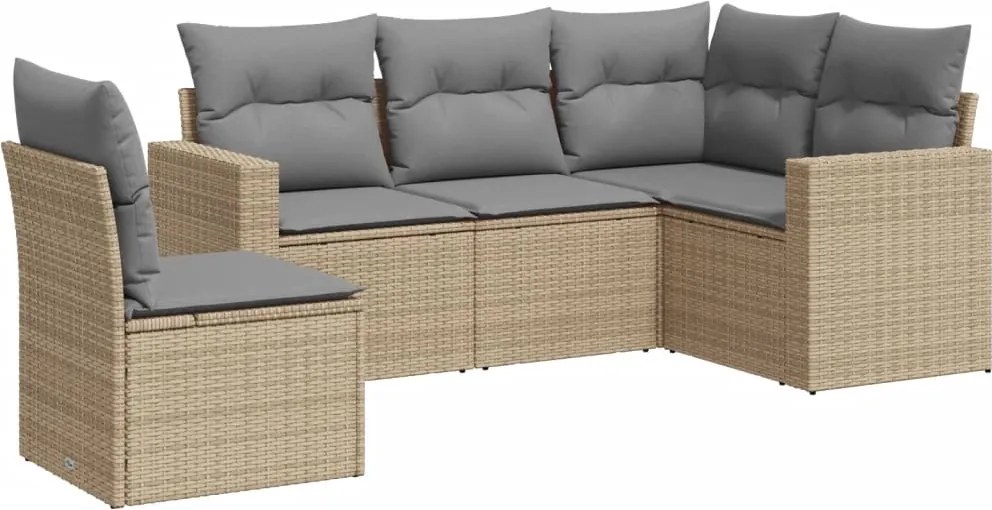 vidaXL Set canapele de grădină cu perne, 5 piese, bej, poliratan