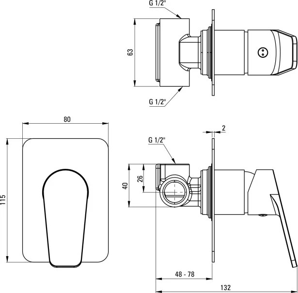 JASMIN Baterie pentru duș, îngropat, fără comutator de duș Finisaj: Negru BGJ_N44L