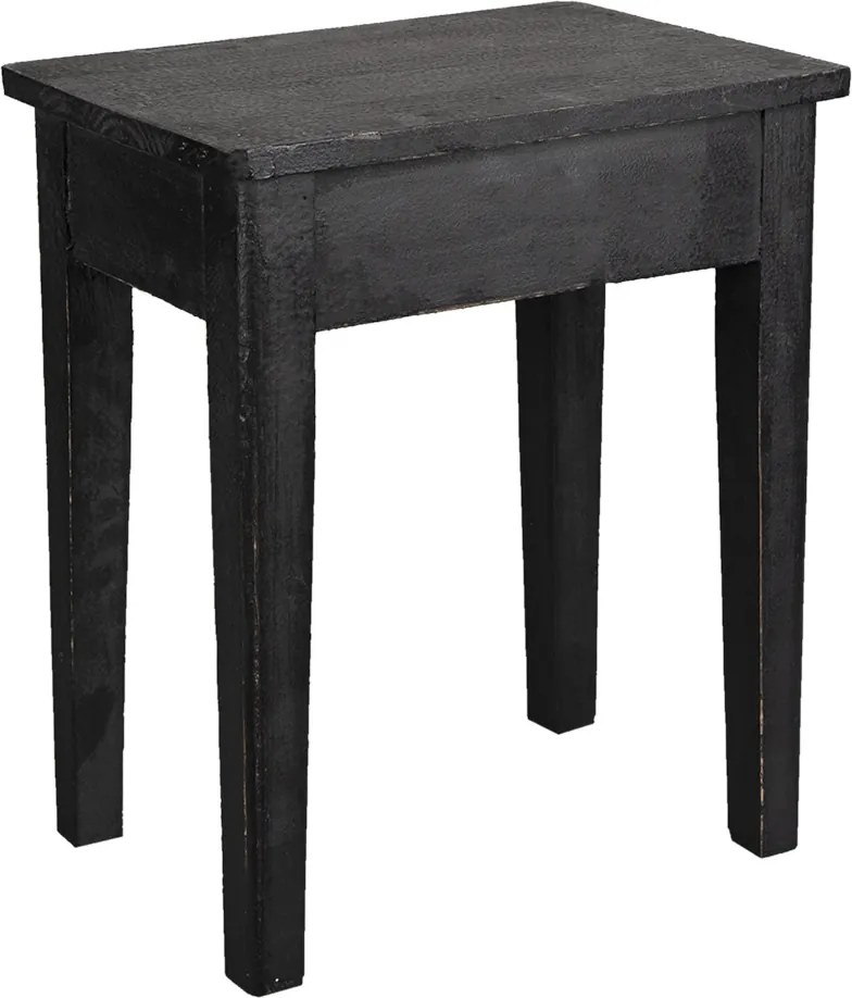Măsuță laterală îngustă din lemn masiv, negru, cu blat dreptunghiular și picioare drepte, finisaj patinat, 43 x 36 x 25 cm, „Rasty”