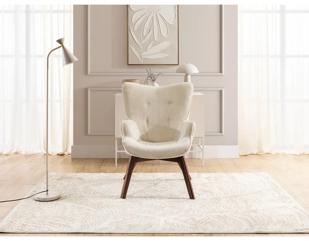 Fotoliu bej cu tapițerie din catifea reiată Niko – Ropez