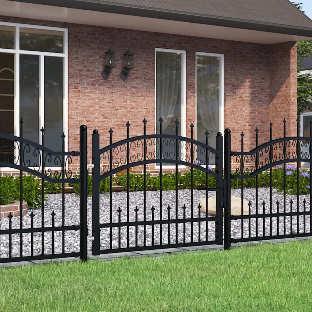 vidaXL Poartă de gard cu vârf tip suliță, neagră, 103x75 cm, oțel vopsit în câmp electrostatic