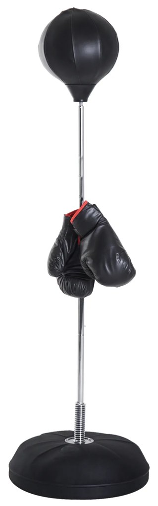 HOMCOM Sac de Box, Stand de Box cu Mănuși, Minge de Perforare, Minge de Box pentru Antrenament, 43x43x126-144 cm, Negru | Aosom Romania