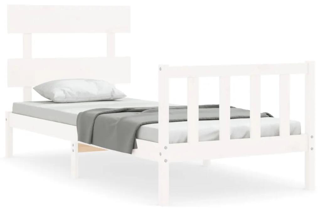 3193262 vidaXL Cadru de pat cu tăblie, alb, 100x200 cm, lemn masiv
