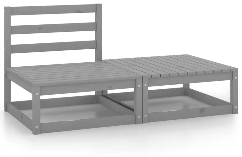 Set mobilier de gradina, 2 piese, gri, lemn masiv de pin Gri, Canapea de mijloc + suport pentru picioare, 1