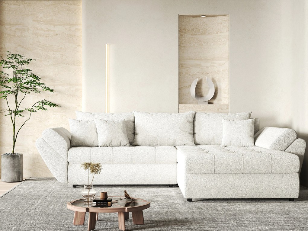 Colțar extensibil dumonde cu ladă de depozitare si sezut confortabil din spuma high-density, Loana Euphoria Ivory II 270x185 cm