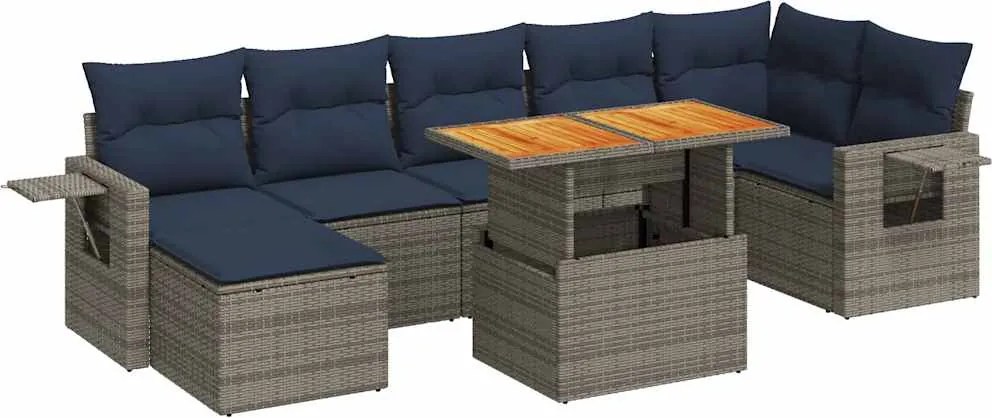 vidaXL Set canapele de grădină cu perne, 8 piese, gri, poliratan