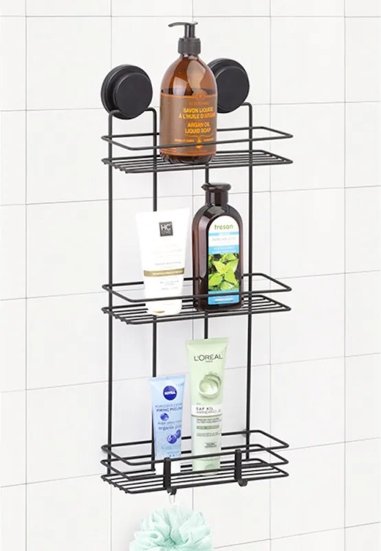 Etajera pentru baie Metalife MGS-720, 3 nivele, 51.5x39x49.5 cm, Negru