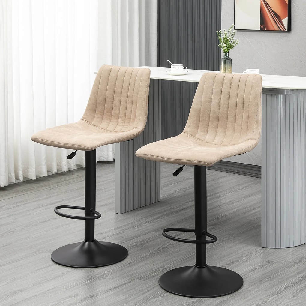 HOMCOM Set de 2 Scaune de Bar Reglabile pe Înălțime, cu Suport pentru Picioare, Oțel și Poliester, 47.5x57.5x95-116cm, Maro Deschis | Aosom Romania