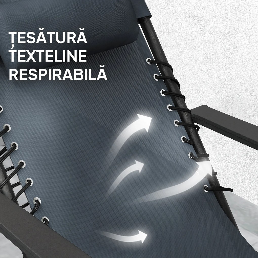 Outsunny Set de 2 Șezlonguri de Grădină cu Gravitație Zero și Măsuță cu Suport pentru Pahare, 47x47x54 cm, Gri | Aosom Romania