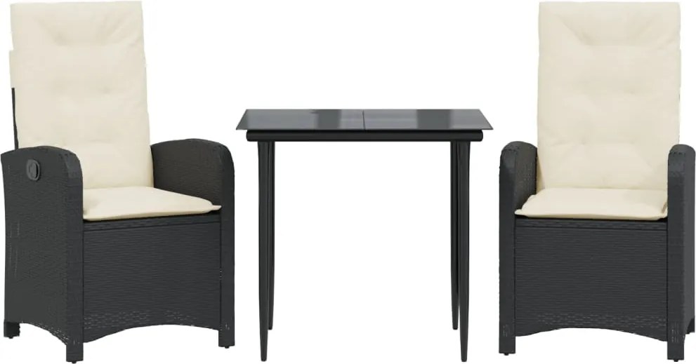 vidaXL Set mobilier de grădină cu perne, 3 piese, negru, poliratan