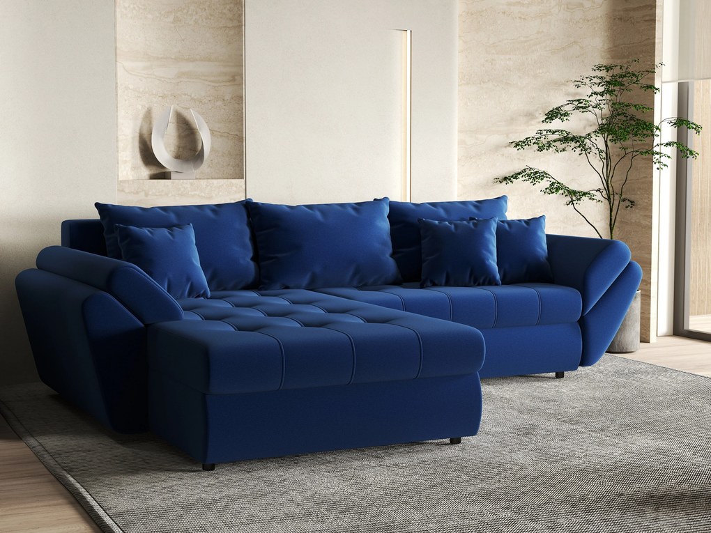 Colțar extensibil dumonde cu ladă de depozitare si sezut confortabil din spuma high-density, Loana Royal Blue 270x185 cm
