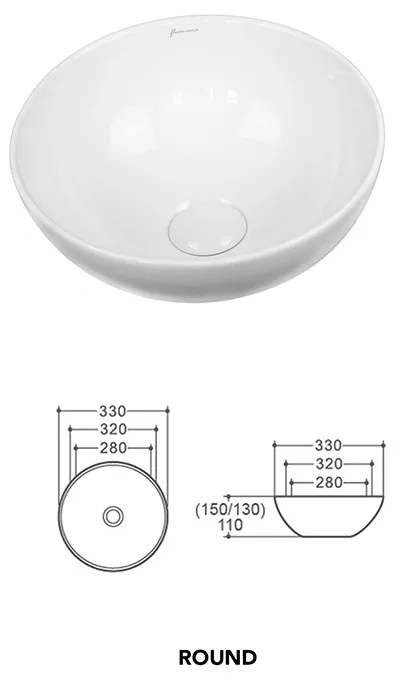 Lavoar pe blat, Fluminia, Round, rotund, diametru 33cm, alb