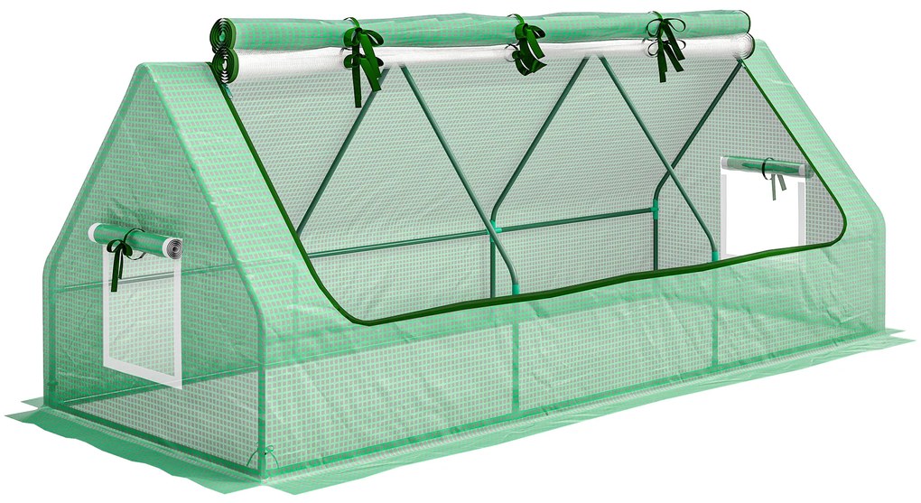 Outsunny Seră de Grădină cu 2 Ferestre Laterale și Fereastră Centrală Rulantă, din Oțel, PE și PP, 240x90x90 cm, Verde | Aosom Romania