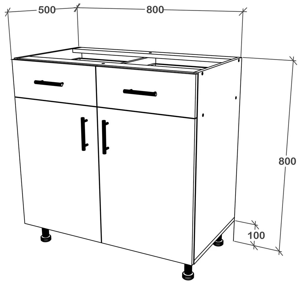 Corp Baza haaus Karo, 2 Sertare, 2 Usi, Antracit/Alb, 80 x 50 x 80 cm