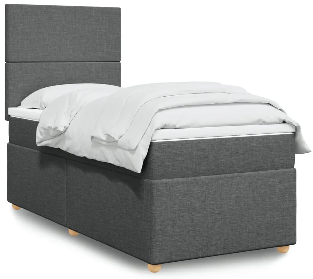 vidaXL Pat box spring cu saltea, gri închis, 80x200 cm, textil