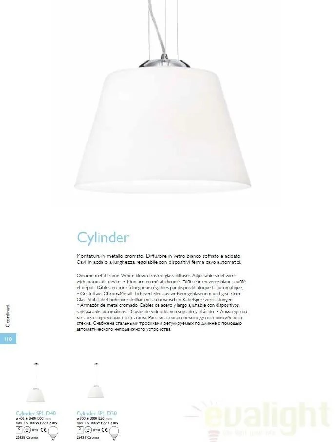 Pendul modern diametru 40,5cm CYLINDER SP1 D40 BIANCO 025438