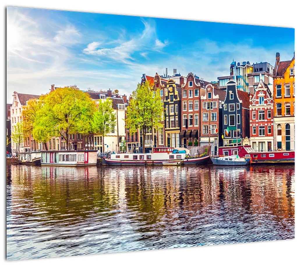 Tablou pe sticlă - Case dansatoare, Amsterdam (70x50 cm)