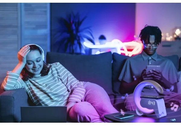 Lampă LED RGB dimabilă cu ceas deșteptător și încărcare Qi Immax 08986L 30W/230V auriu