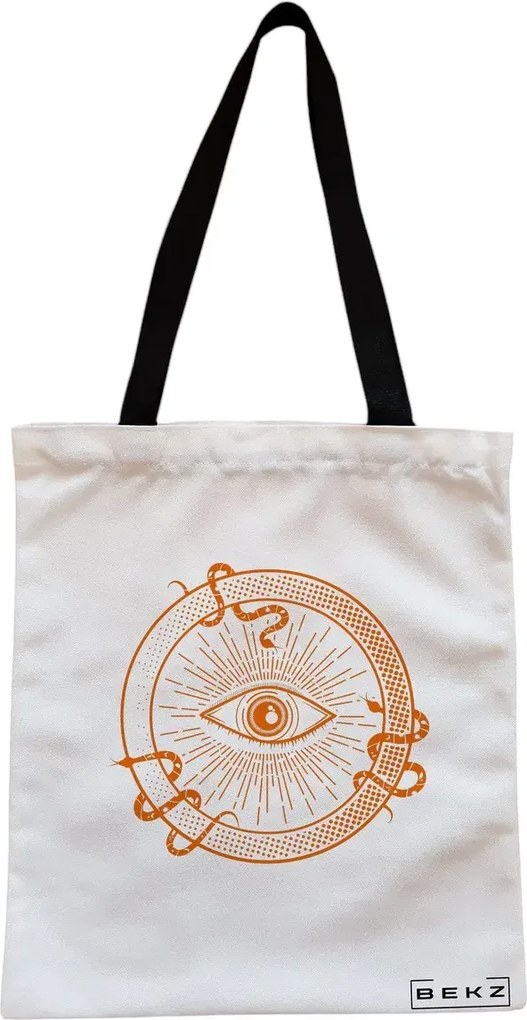 Sacosa de Panza pentru Cumparaturi, Geanta Tote, model Mystic Eye, Cu fermoar, 38x34.5 cm, Alba, BEKZ®