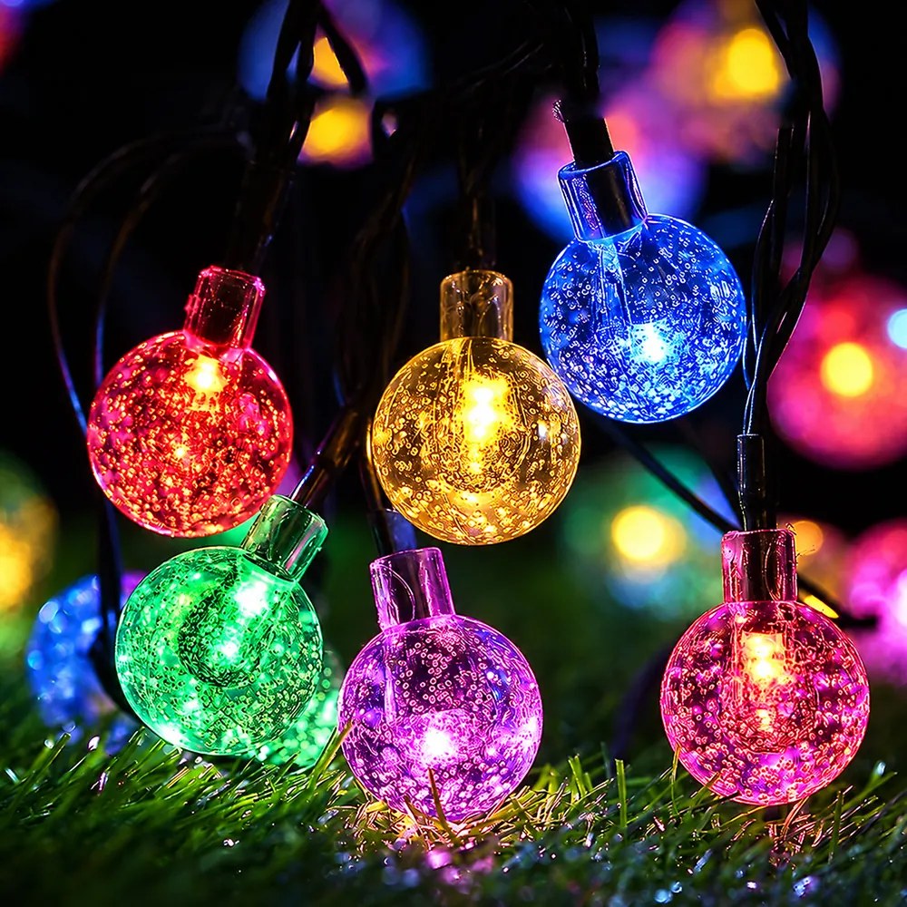 Instalație solară bulb, 50 LED-uri, 6 metri, de exterior, multicolor