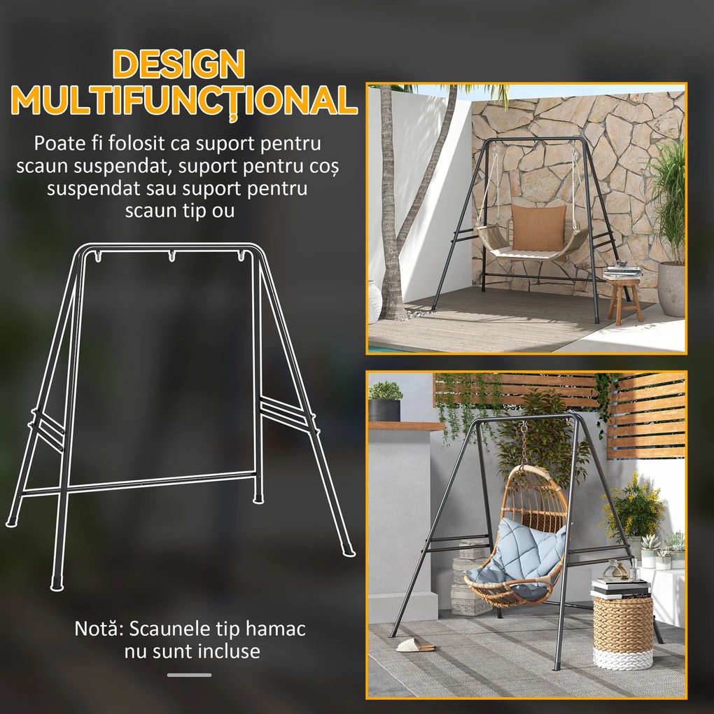 Outsunny Suport pentru Scaun Suspendat, Cadru Metalic Rezistent pentru Hamace, Balansoare Suspendate Tip Ou, Negru | Aosom Romania