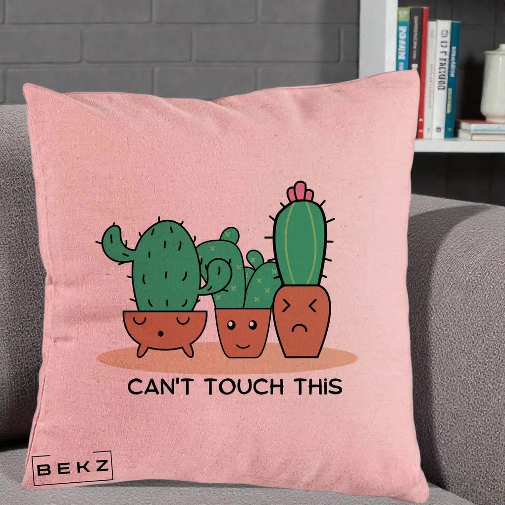 Perna Decorativa Cactus Funny Can't Touch This, 40x40 cm, Roz, Husa Detasabila, Perna Inclusa, BEKZ®