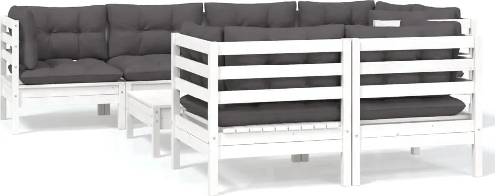 vidaXL Set mobilier de grădină cu perne, 8 piese, alb, lemn masiv pin
