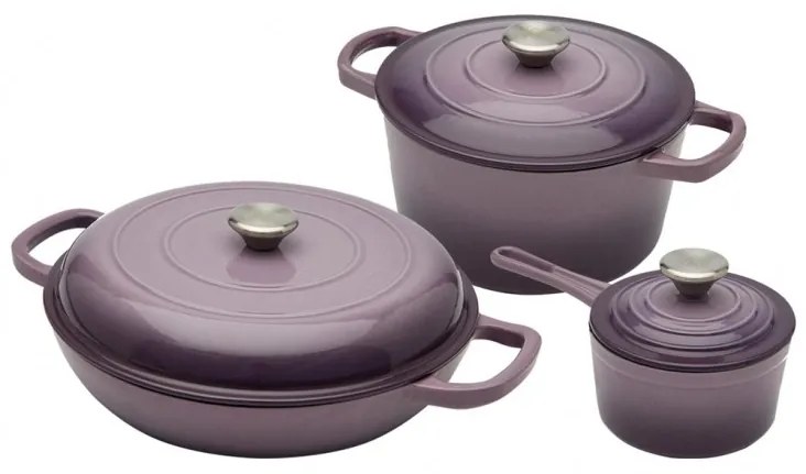 Set oale Xanten Purple, fonta emailata, cu capac, 3 piese