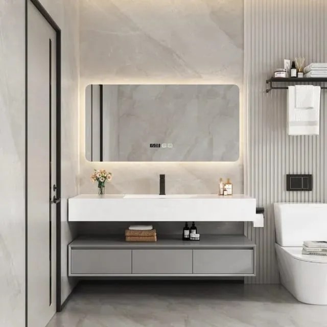 Oglindă Baie LED și Dezaburire Elit’s Premium: Senzor Touch, Lumina Rece, Caldă și Neutră, 100x80cm, Lumina Ambientală Spate