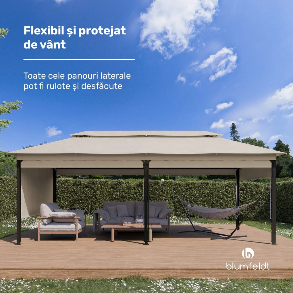 Blumfeldt Grandezza Cortina foișor de grădină 3x4 m, rezistent la intemperii, acoperit cu pulbere, jaluzele laterale