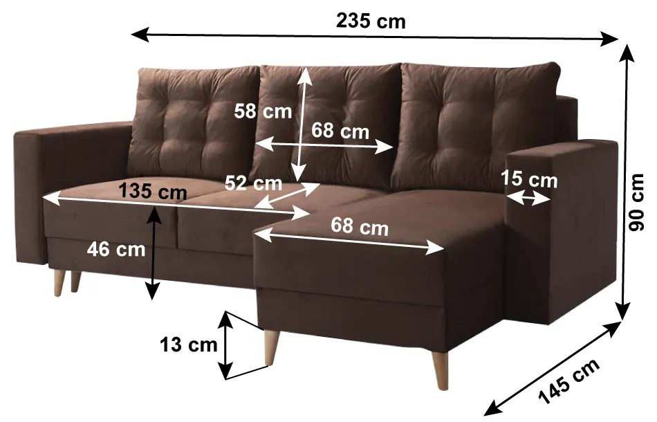 Canapea extensibila, maro, dreapta, BLEKY ROH